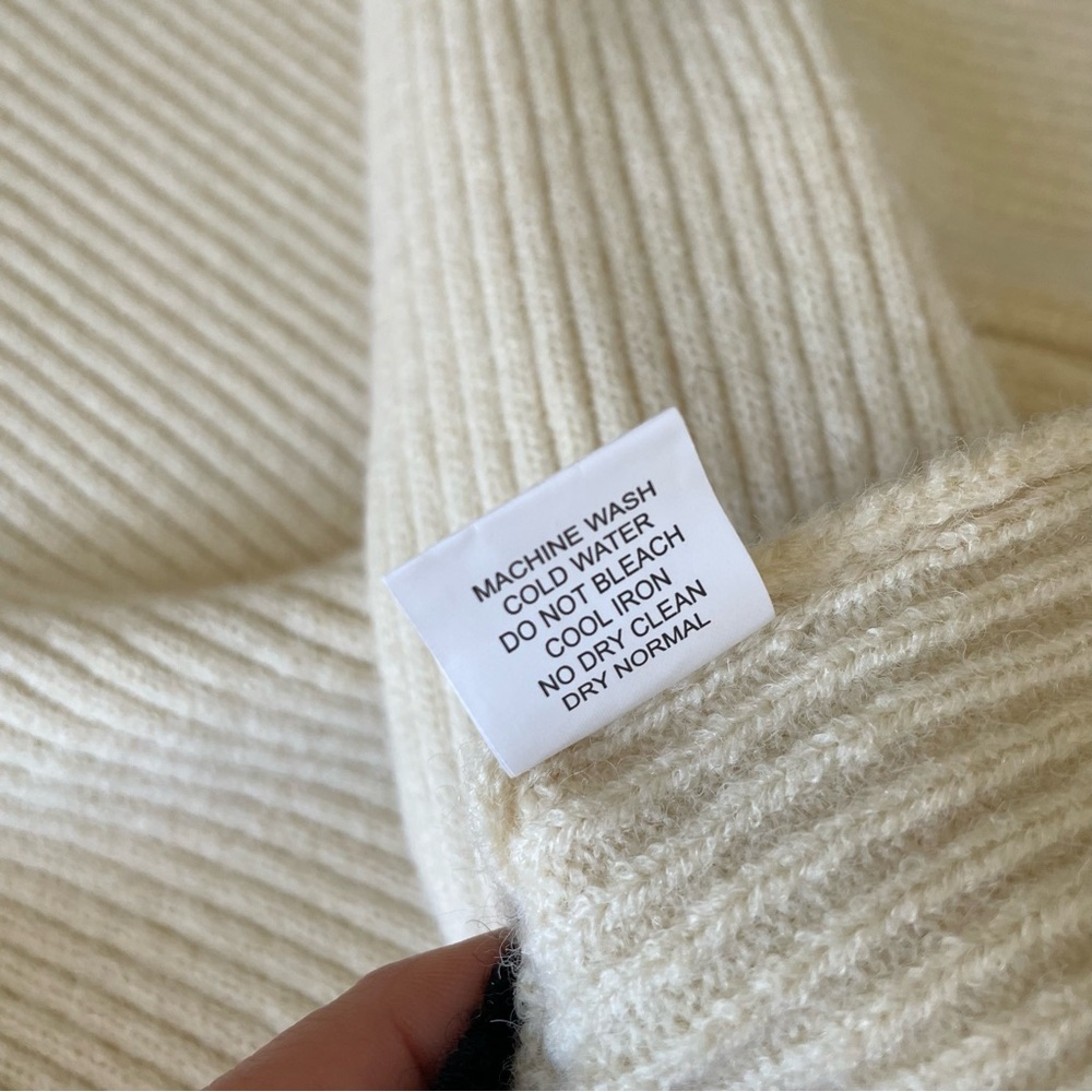 Jon & Anna Ribbed Boxy Sweater with Mock Neck, Cream with Black Trim, La… - Picture 9 of 9